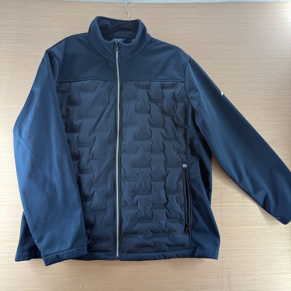 Nautica Mens XXL Navy Blue Mixed Media Softshell Quilted Jacket Water Resistant